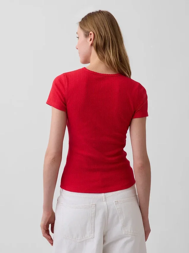 Pointelle-T-Shirt mit Rundhalsausschnitt