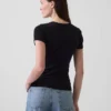 Pointelle-T-Shirt mit Rundhalsausschnitt