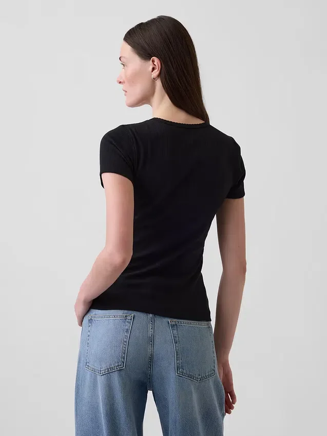 Pointelle-T-Shirt mit Rundhalsausschnitt