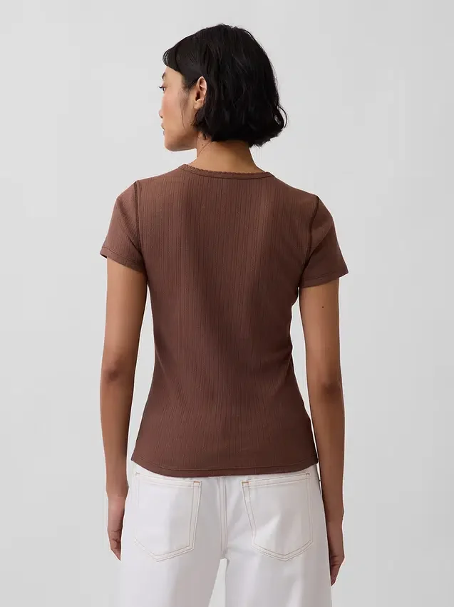 Pointelle-T-Shirt mit Rundhalsausschnitt