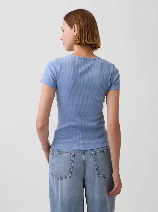 Pointelle-T-Shirt mit Rundhalsausschnitt