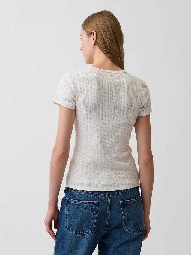 Pointelle-T-Shirt mit Rundhalsausschnitt