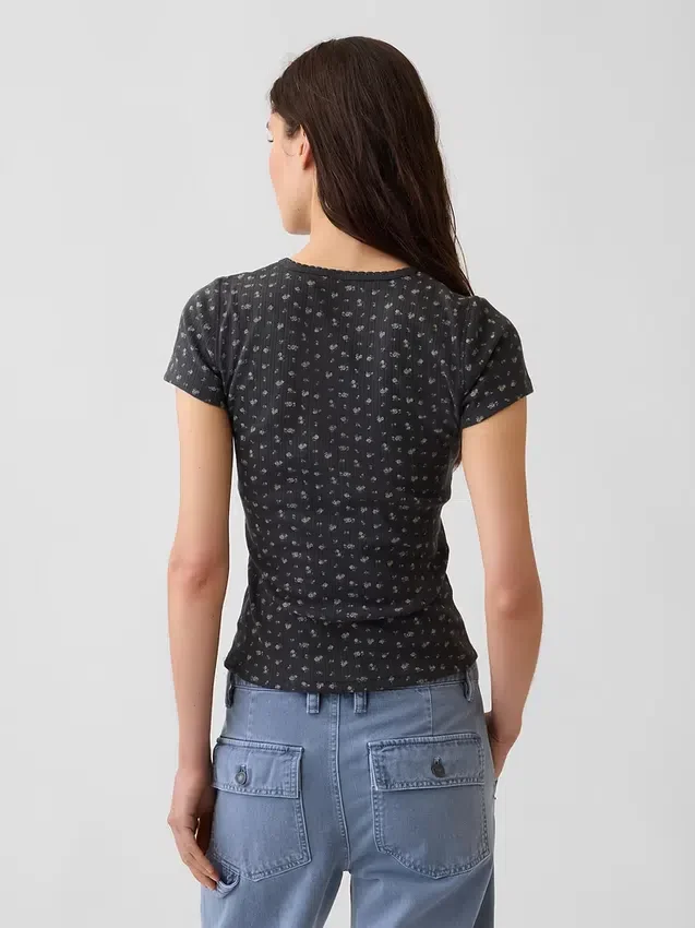 Pointelle-T-Shirt mit Rundhalsausschnitt