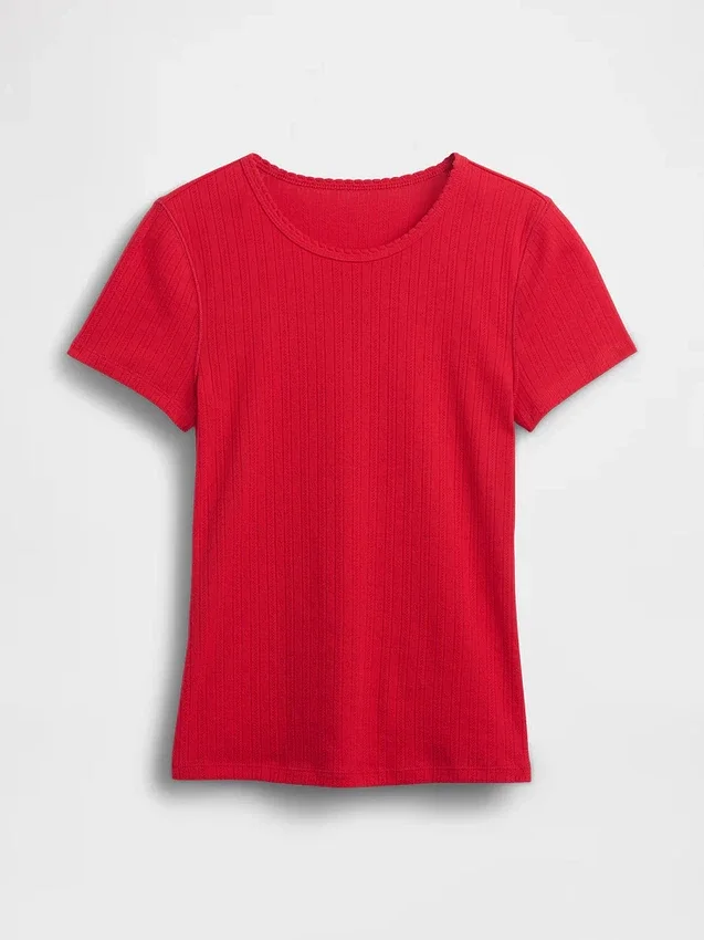 Pointelle-T-Shirt mit Rundhalsausschnitt