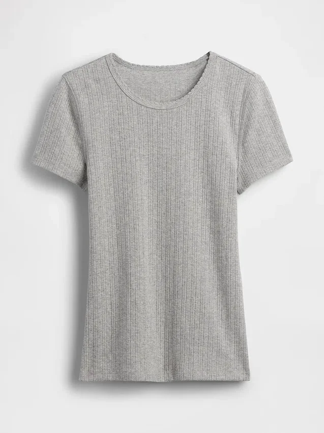 Pointelle-T-Shirt mit Rundhalsausschnitt