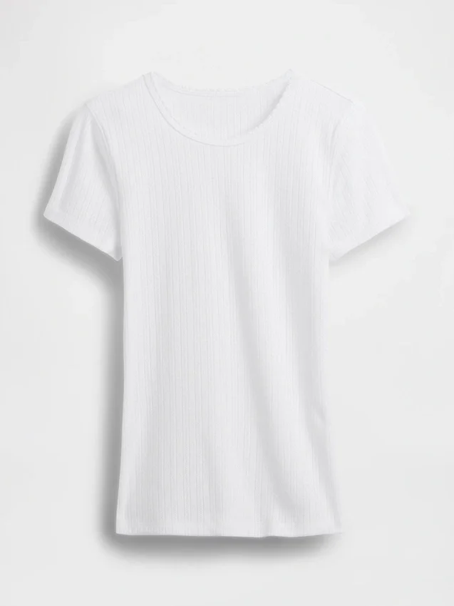 Pointelle-T-Shirt mit Rundhalsausschnitt