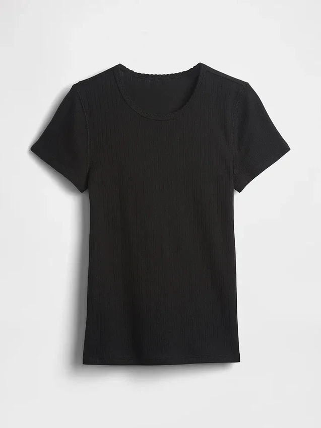 Pointelle-T-Shirt mit Rundhalsausschnitt