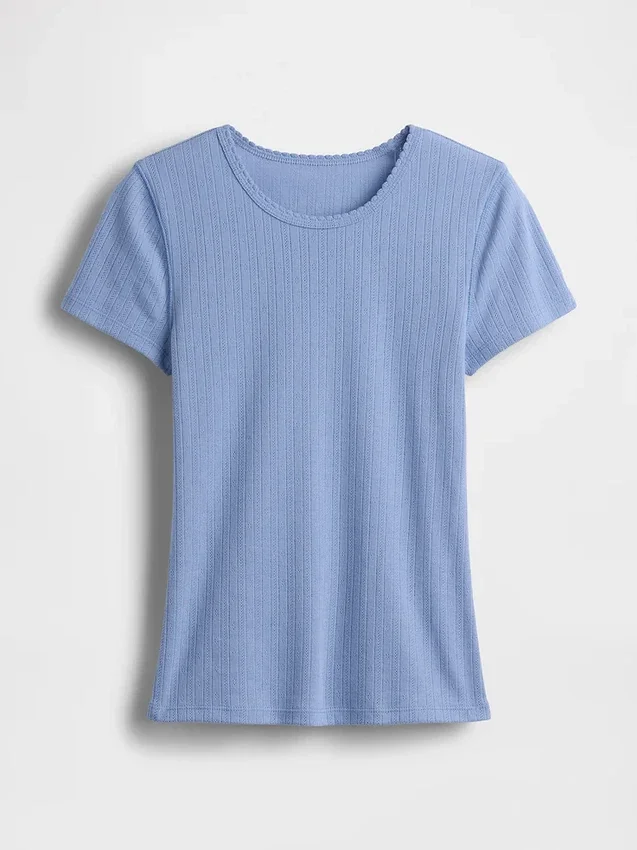 Pointelle-T-Shirt mit Rundhalsausschnitt