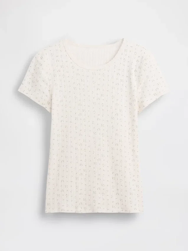 Pointelle-T-Shirt mit Rundhalsausschnitt