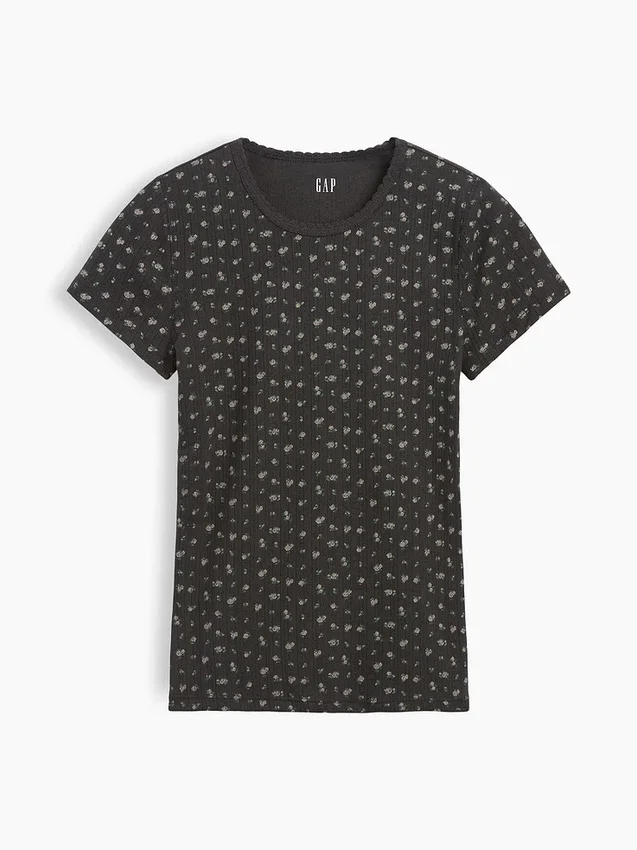 Pointelle-T-Shirt mit Rundhalsausschnitt