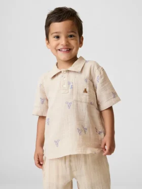 Polohemd aus bedruckter Baumwollgaze für Baby & Kleinkind