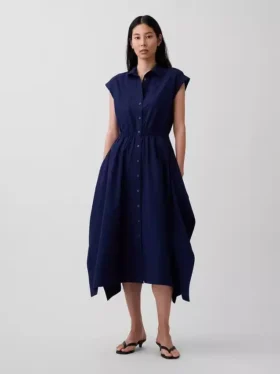 Popeline-Hemdkleid mit Taschentuchsaum