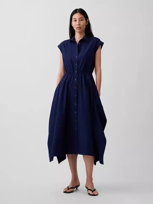 Popeline-Hemdkleid mit Taschentuchsaum