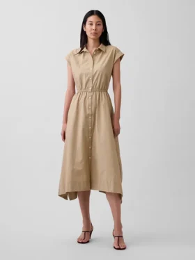 Popeline-Hemdkleid mit Taschentuchsaum