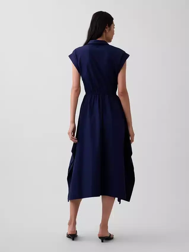 Popeline-Hemdkleid mit Taschentuchsaum