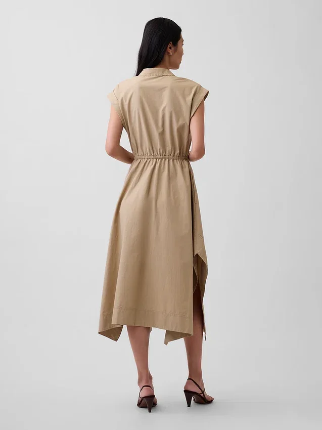Popeline-Hemdkleid mit Taschentuchsaum
