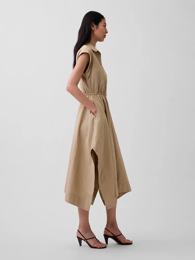Popeline-Hemdkleid mit Taschentuchsaum