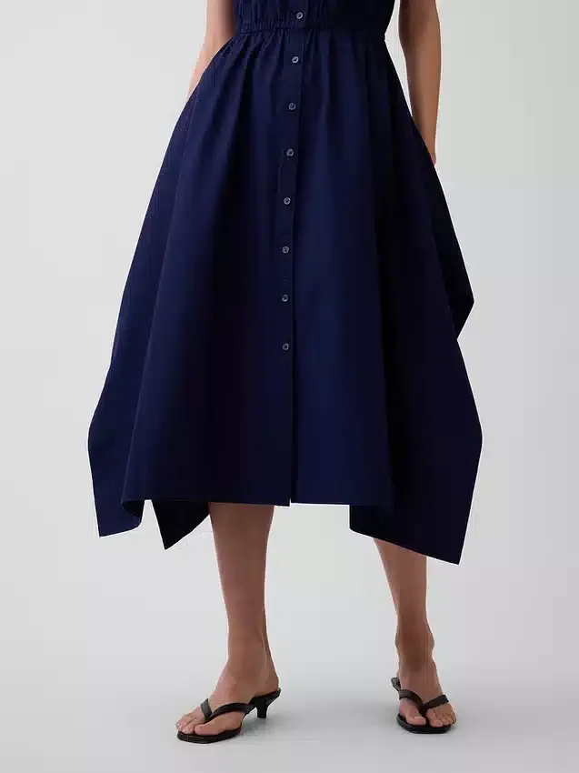 Popeline-Hemdkleid mit Taschentuchsaum