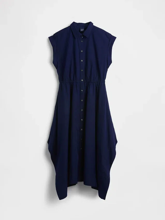 Popeline-Hemdkleid mit Taschentuchsaum