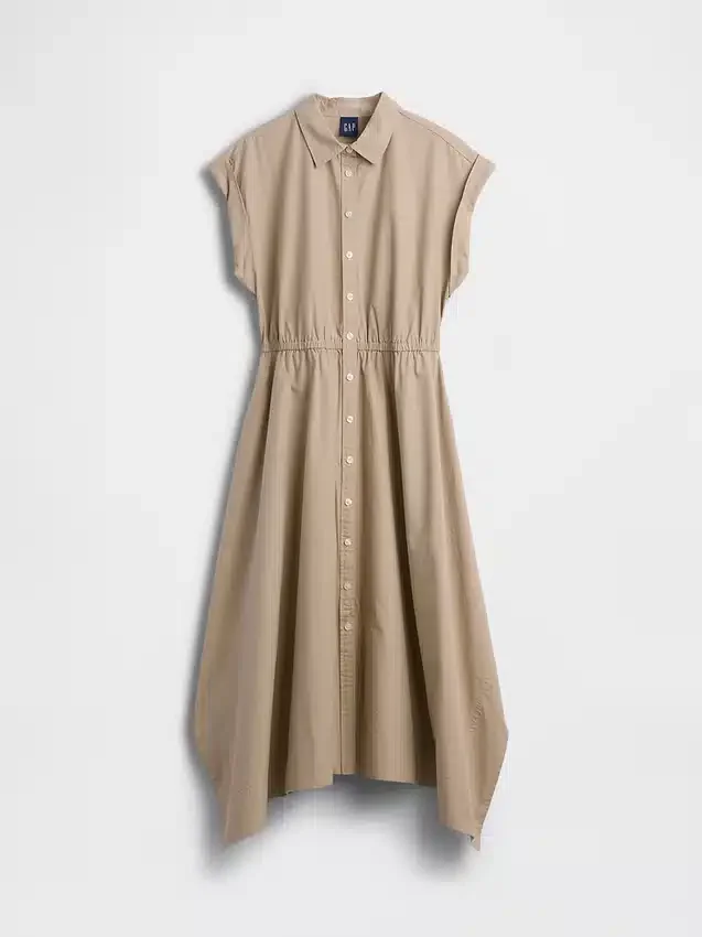Popeline-Hemdkleid mit Taschentuchsaum