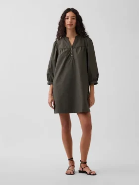 Popeline-Henley-Minikleid