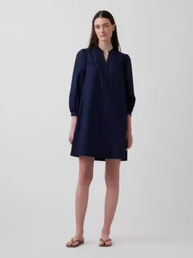 Popeline-Henley-Minikleid