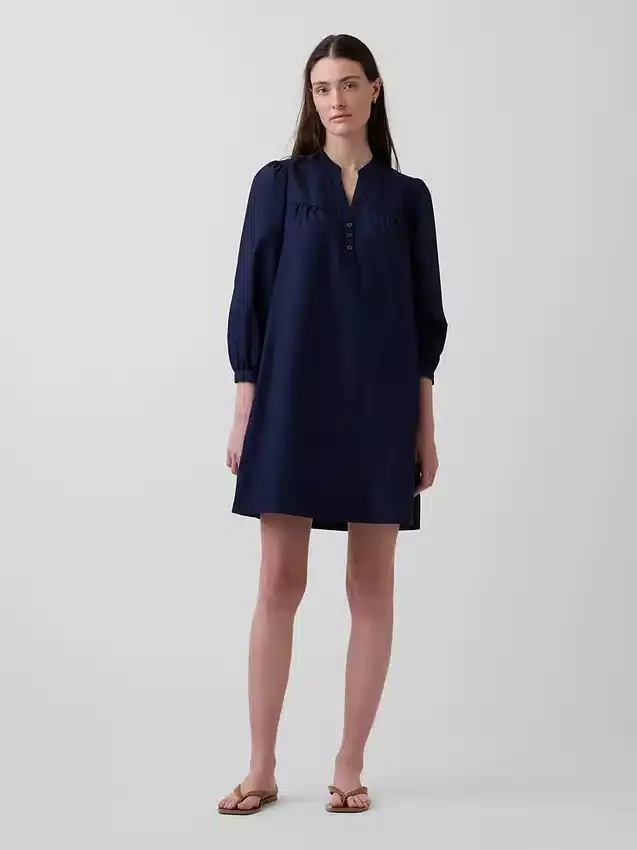 Popeline-Henley-Minikleid