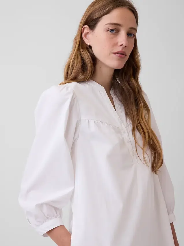 Popeline-Henley-Minikleid