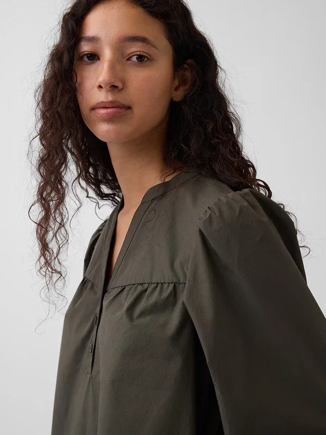 Popeline-Henley-Minikleid