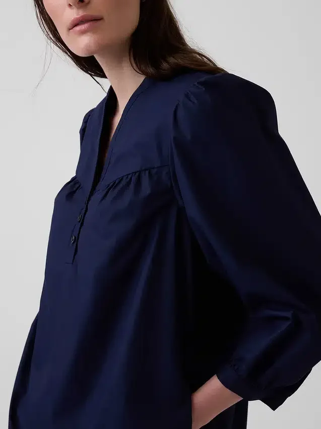 Popeline-Henley-Minikleid