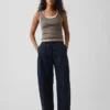 Popeline-Hose mit doppeltem Kniebereich und weitem Bein