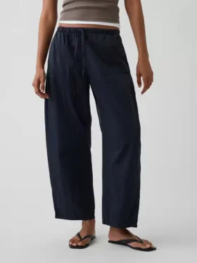 Popeline-Hose mit doppeltem Kniebereich und weitem Bein