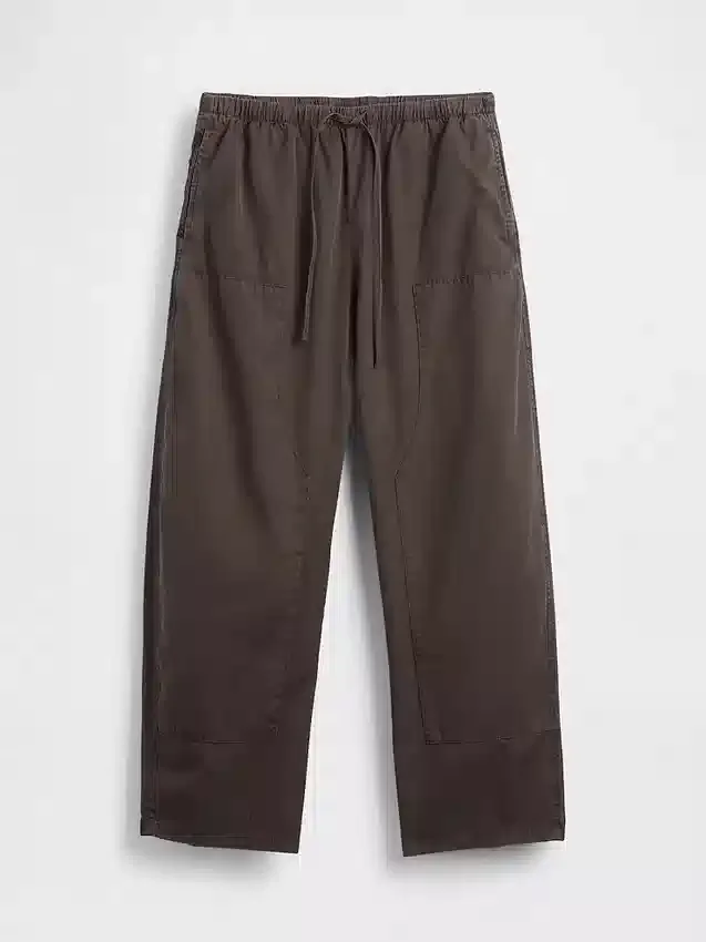 Popeline-Hose mit doppeltem Kniebereich und weitem Bein