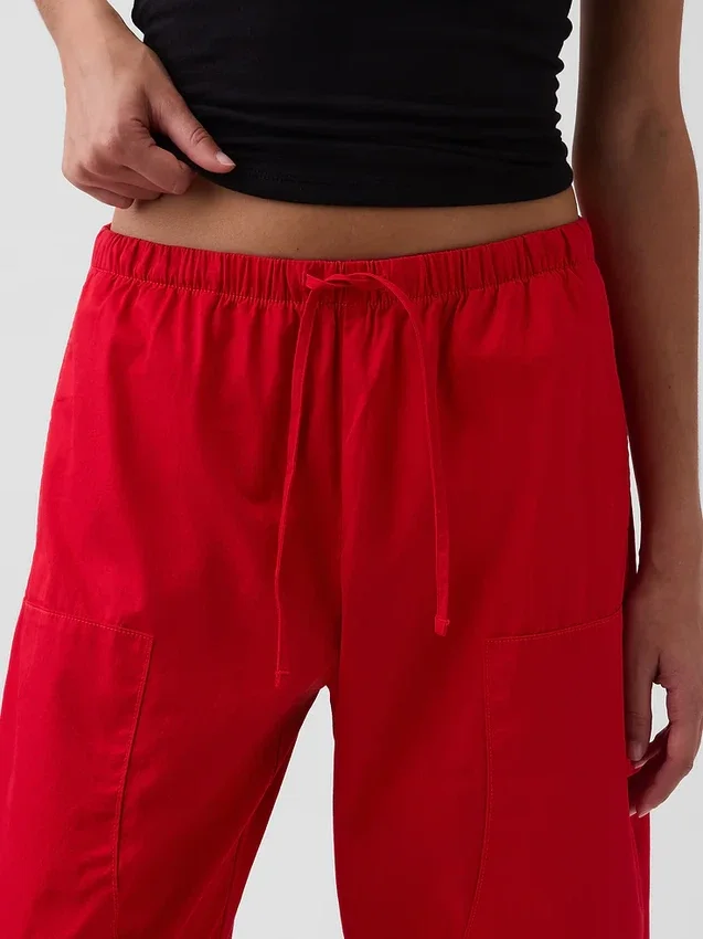 Popeline-Hose mit doppeltem Kniebereich und weitem Bein