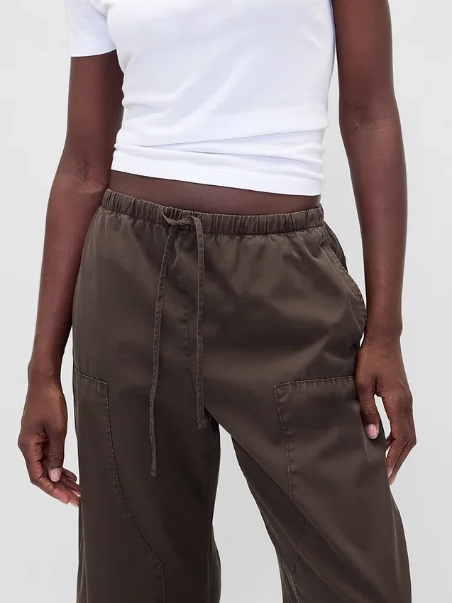 Popeline-Hose mit doppeltem Kniebereich und weitem Bein
