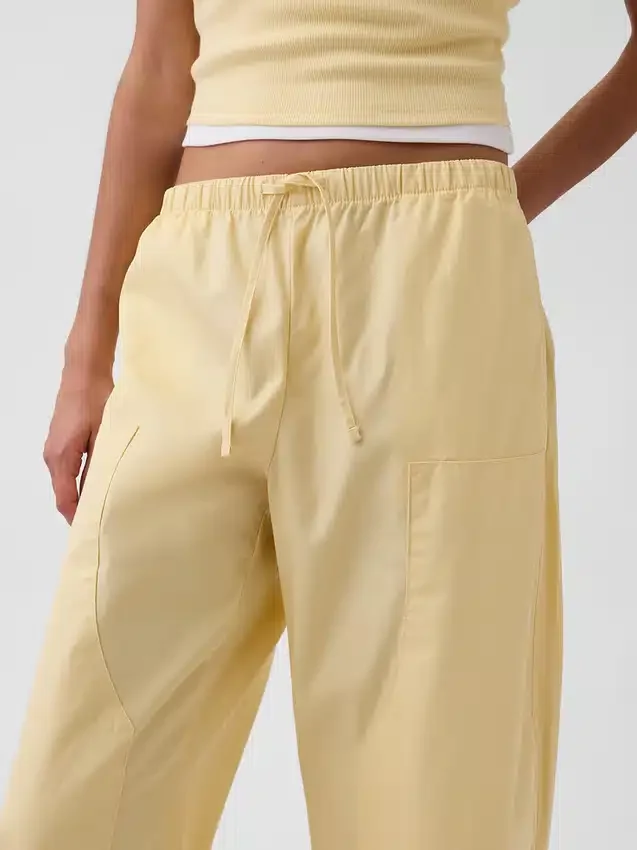 Popeline-Hose mit doppeltem Kniebereich und weitem Bein