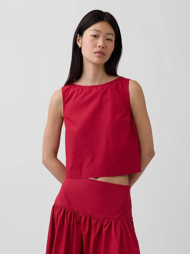 Popeline-Tanktop mit U-Boot-Ausschnitt