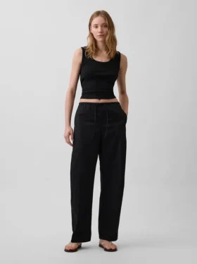 Poplin-Hose mit weitem Bein