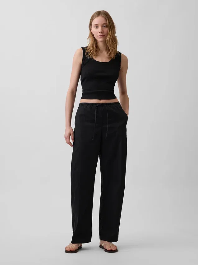 Poplin-Hose mit weitem Bein