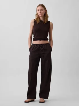 Poplin-Hose mit weitem Bein