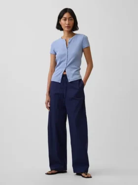 Poplin-Hose mit weitem Bein