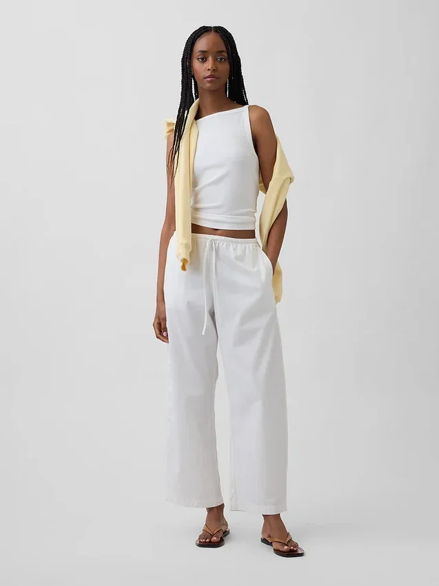 Poplin-Hose mit weitem Bein