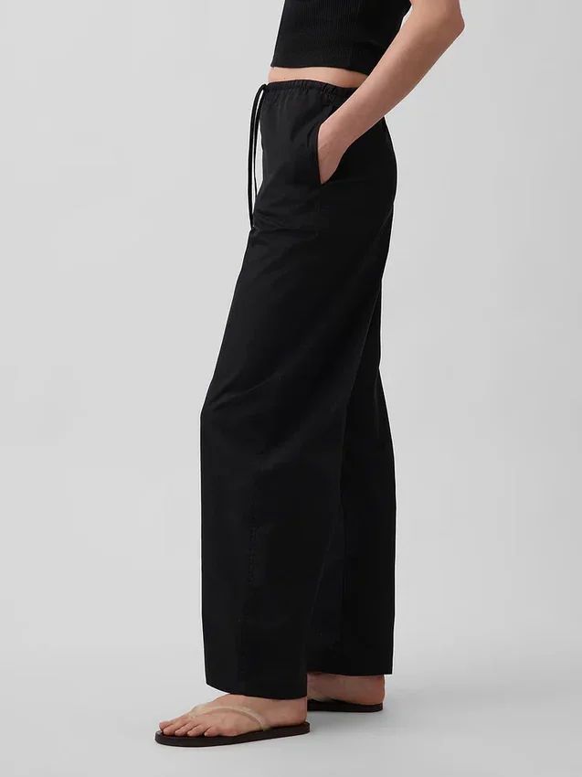 Poplin-Hose mit weitem Bein