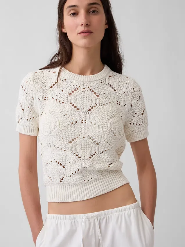 Pullover aus 100 % Baumwolle, gehäkelt