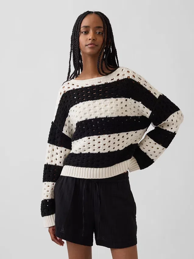 Pullover aus 100 % Baumwolle mit Bootshalsausschnitt
