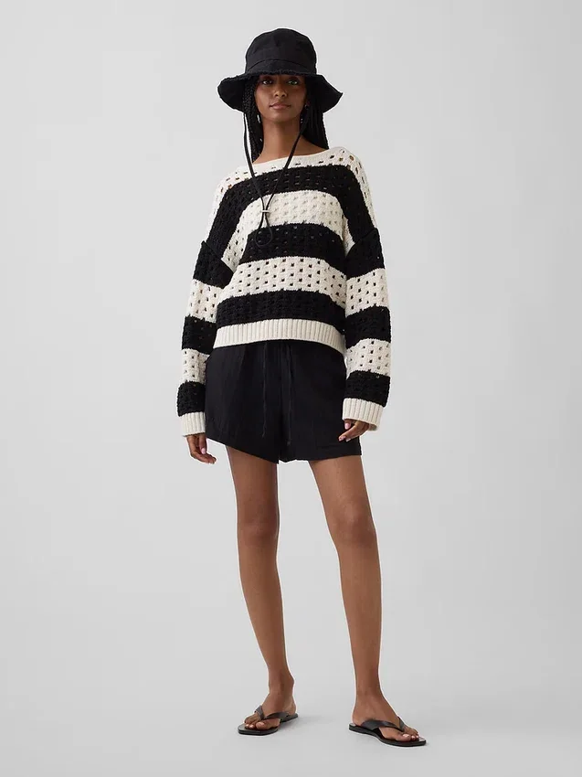 Pullover aus 100 % Baumwolle mit Bootshalsausschnitt