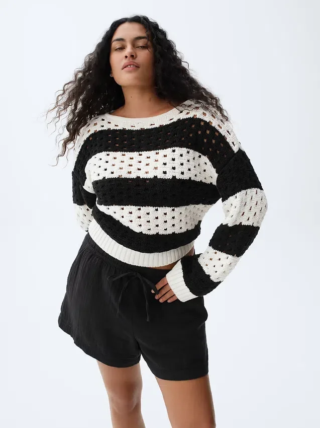 Pullover aus 100 % Baumwolle mit Bootshalsausschnitt