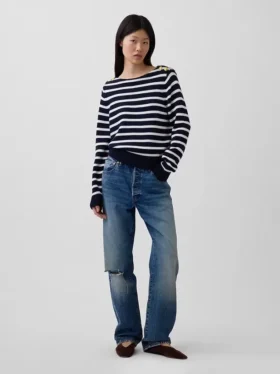 Pullover aus 100 % Baumwolle mit lockerem U-Boot-Ausschnitt