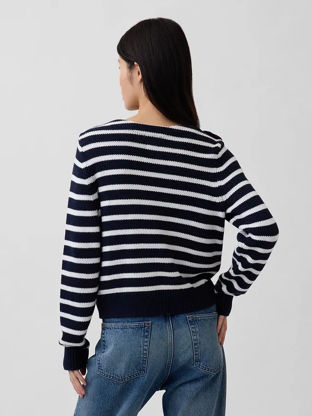 Pullover aus 100 % Baumwolle mit lockerem U-Boot-Ausschnitt