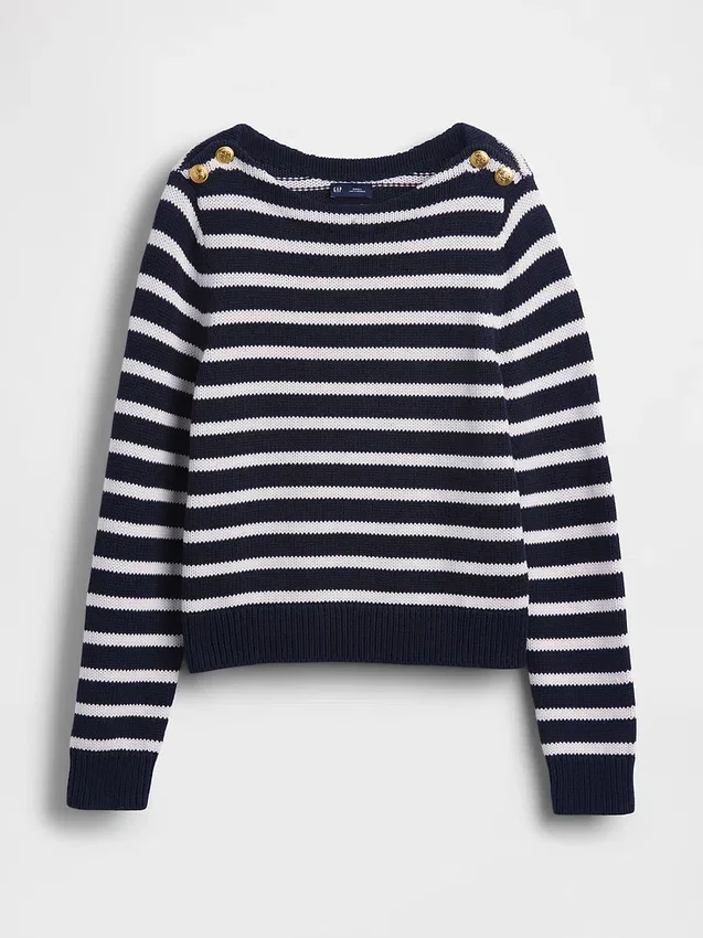 Pullover aus 100 % Baumwolle mit lockerem U-Boot-Ausschnitt